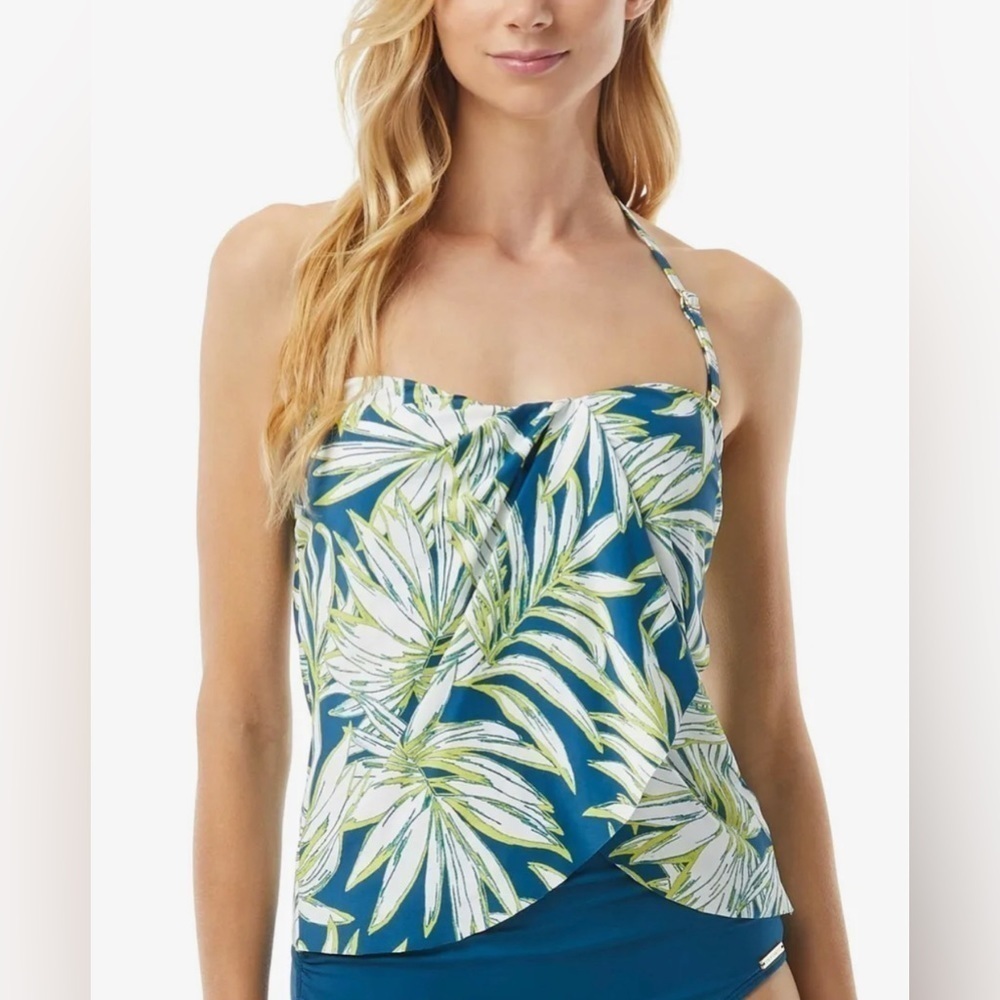 Vince Camuto BLUE MULTI Draped Bandini Swim Top, US X-Small